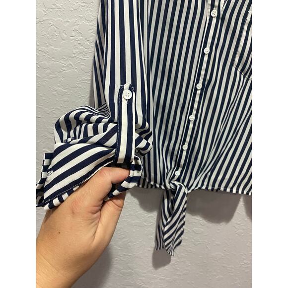 Chico's Long Sleeve Stiped Button Up Shirt Size M Coastal Nautical - Picture 5 of 6